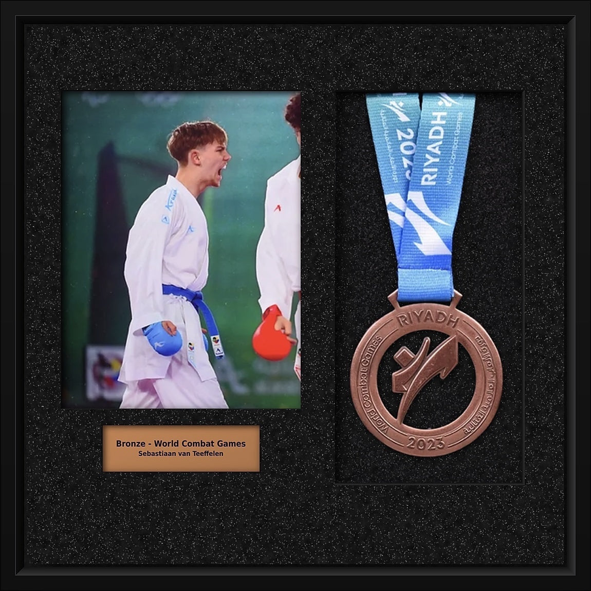 The Podium Collection frame with an athlete photo, a bronze medal and a bronze engraved nameplate